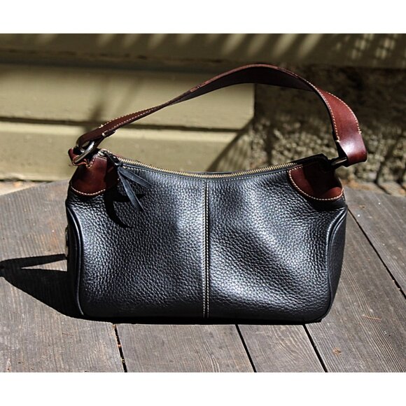 Dooney & Bourke Y2K Vintage - AWL - Short Strap Hobo Black + Brown Pebbled, USA - Picture 8 of 13